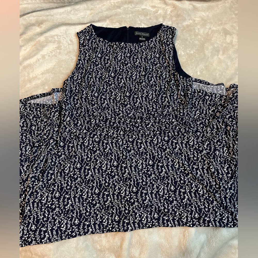 Jessica Howard Midi Length Blue White Floral Dress sz 16